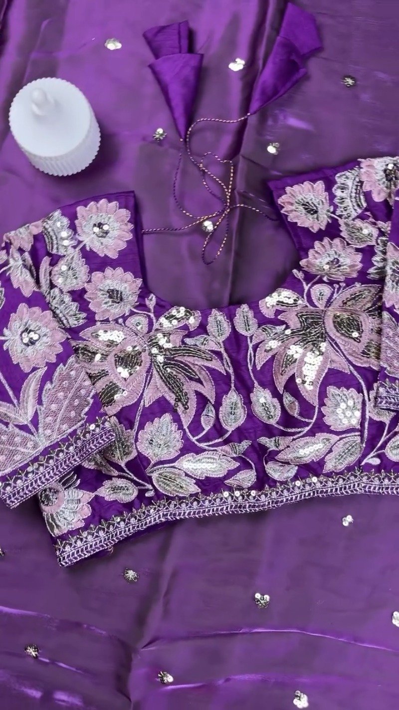 Royal Purple Resham & Sequin Embroidered Saree Set