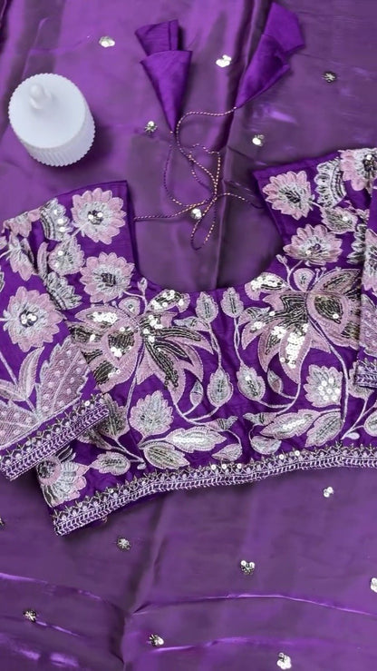 Royal Purple Resham & Sequin Embroidered Saree Set