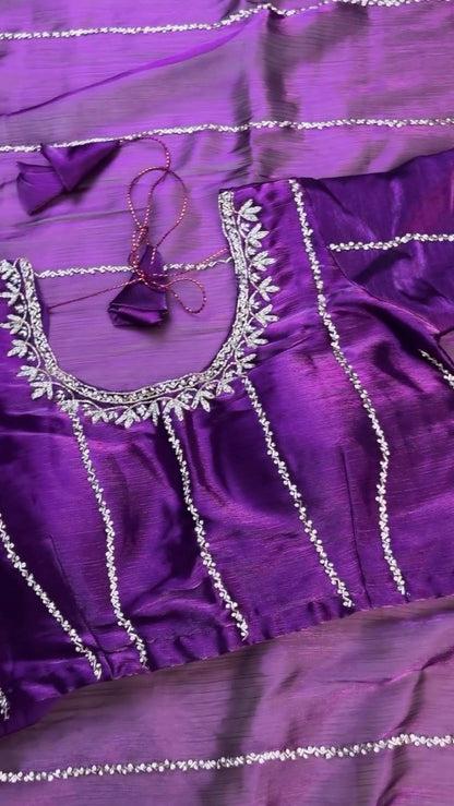 Regal Royal Purple Embroidered Saree with Embellished Blouse Set