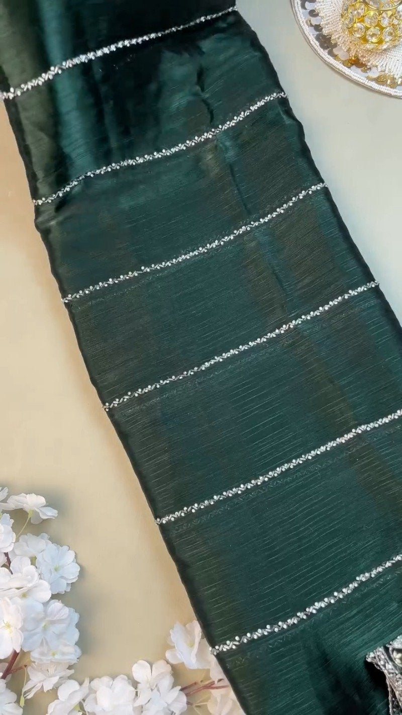 Midnight Emerald Shimmer Embellished Kurta Set