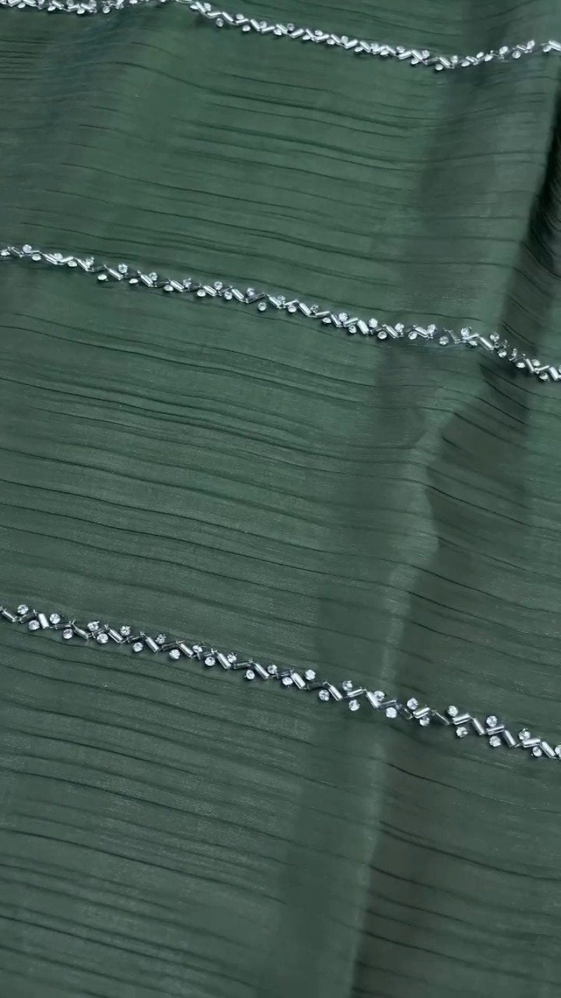 Midnight Emerald Shimmer Embellished Kurta Set
