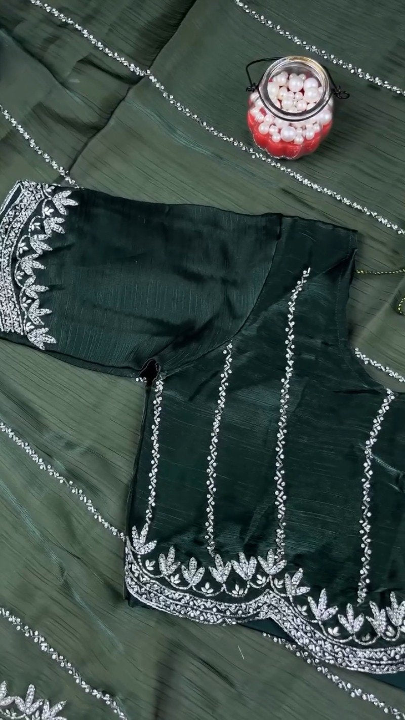 Midnight Emerald Shimmer Embellished Kurta Set