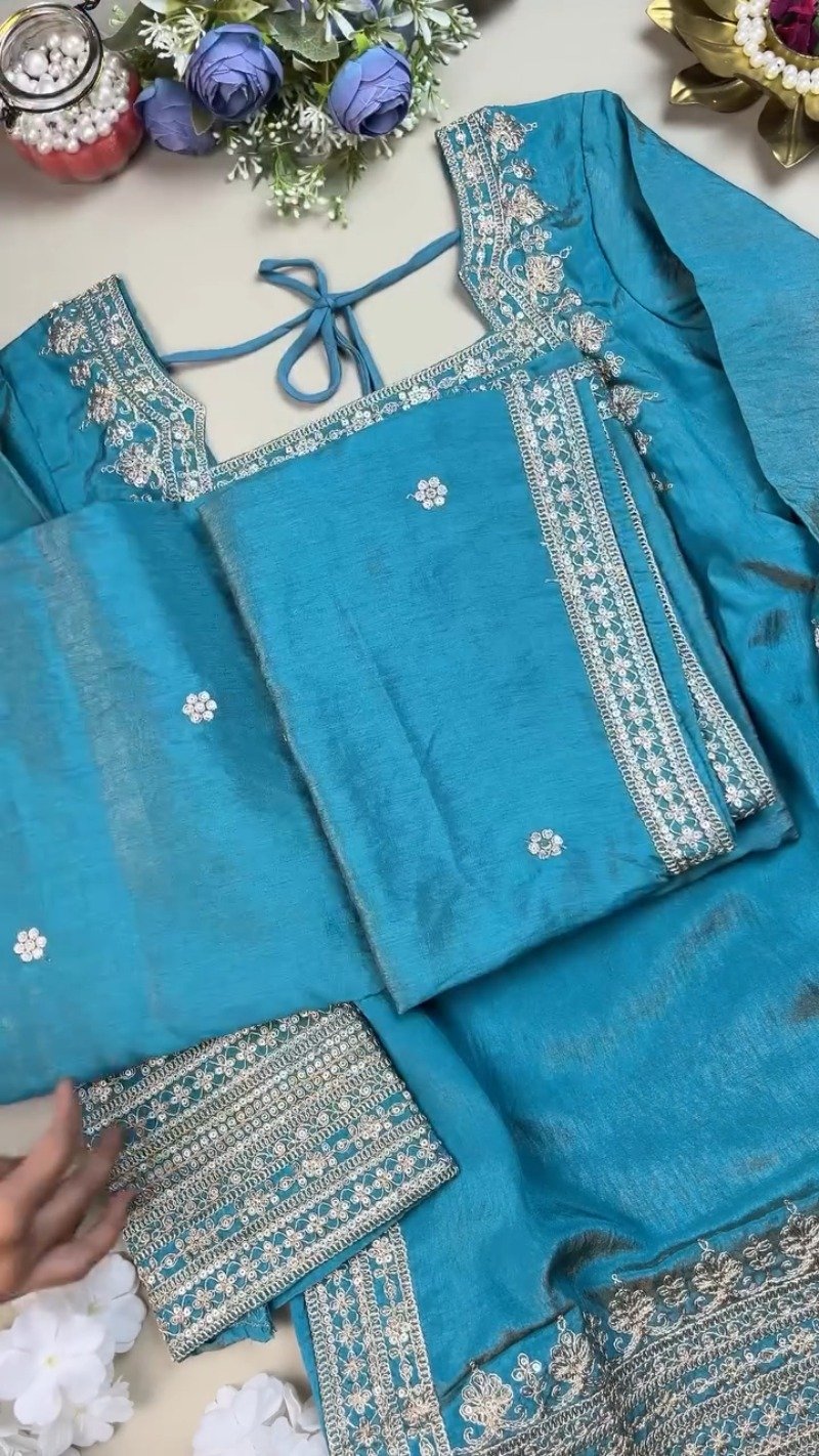 Enchanting Teal Silk Kurta Set with Intricate Silver Threadwork – Available in Classic Teal