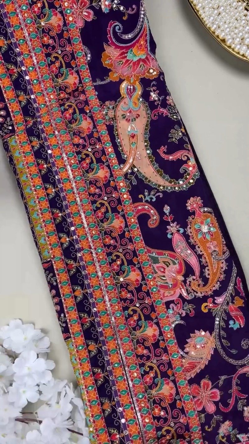 Royal Plum Embroidered Silk Lehenga Choli Set with Intricate Floral & Paisley Detailing