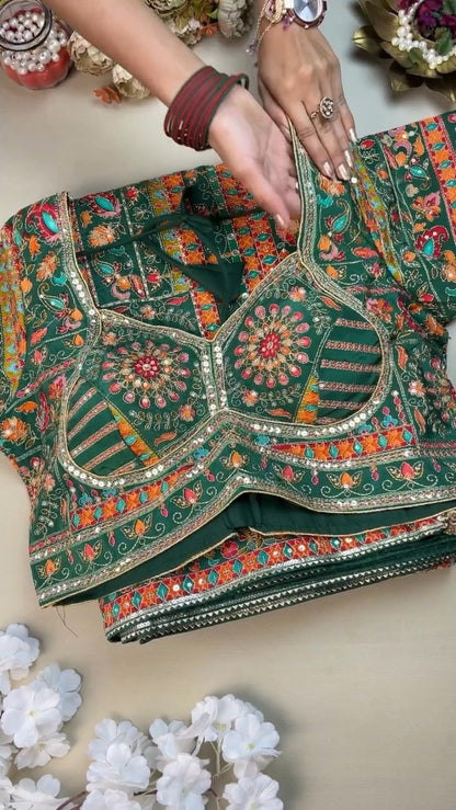 Forest Green Embellished Mirror-Work Lehenga Choli Set