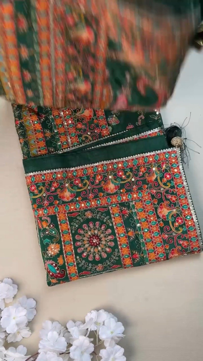 Forest Green Embellished Mirror-Work Lehenga Choli Set