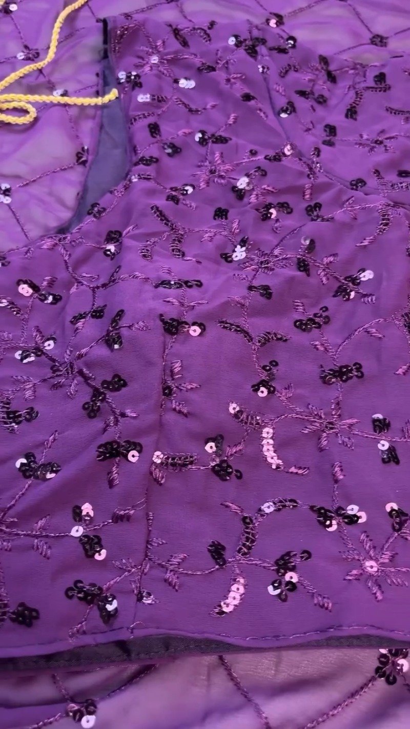 Royal Purple Sequin Embroidered Georgette Saree Ensemble with Tassel Detailing