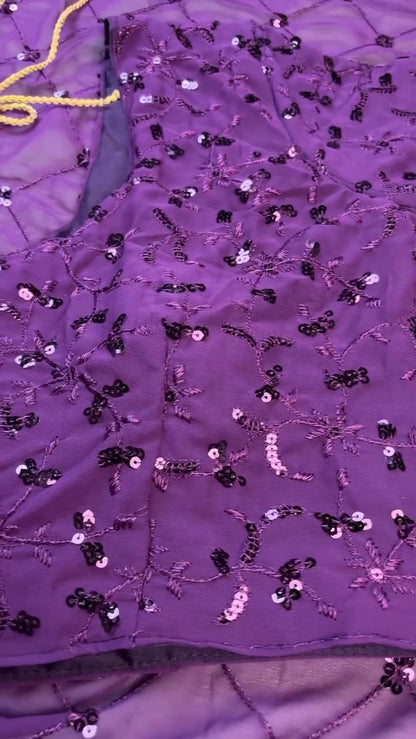 Royal Purple Sequin Embroidered Georgette Saree Ensemble with Tassel Detailing