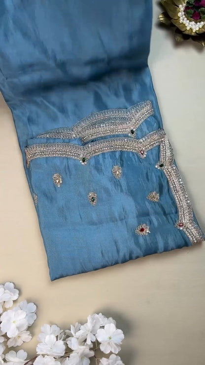 Royal Blue Hand-Embellished Silk Ensemble with Zardozi Detailing – Available in Midnight Blue & Azure Blue