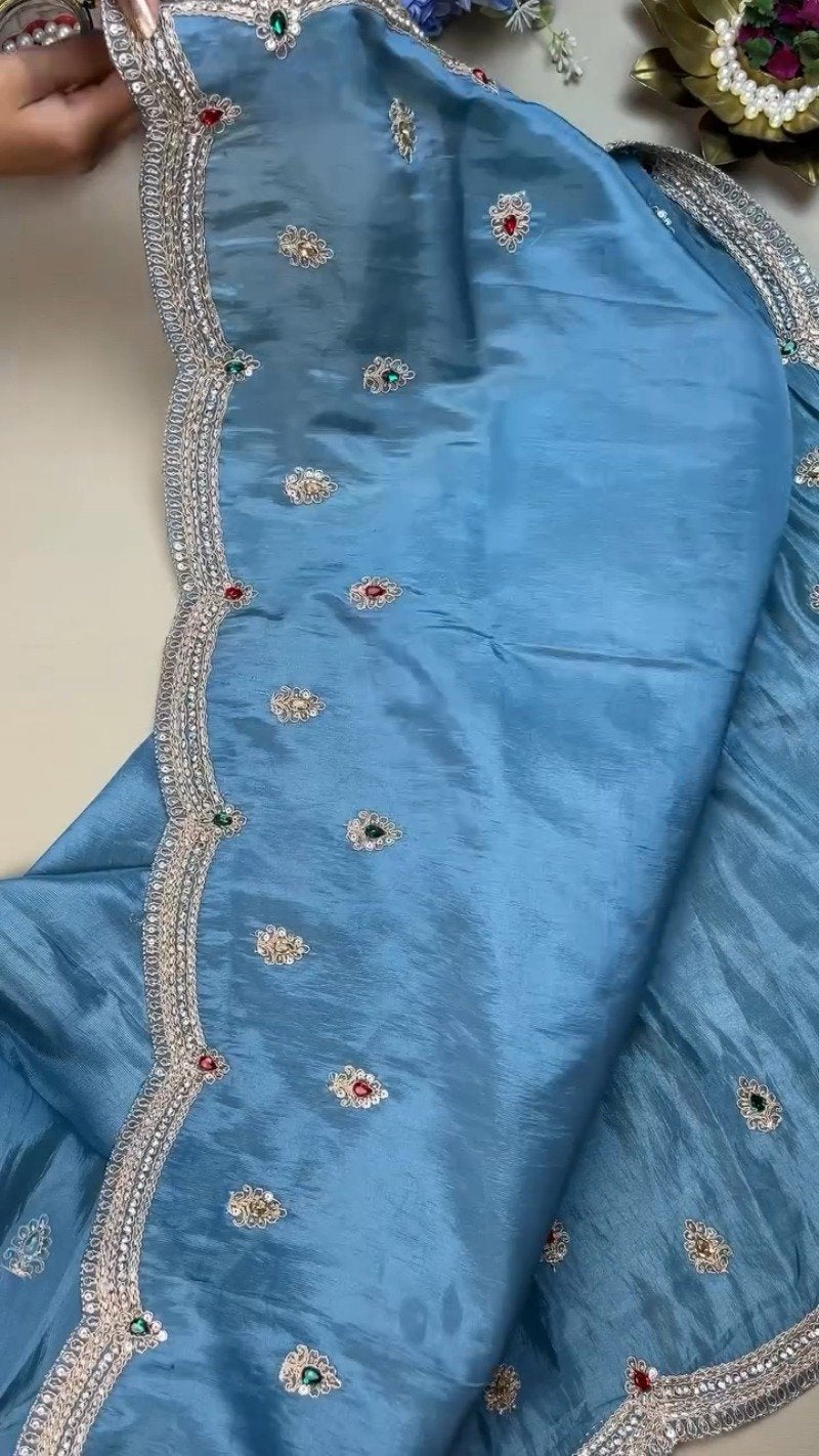 Royal Blue Hand-Embellished Silk Ensemble with Zardozi Detailing – Available in Midnight Blue & Azure Blue