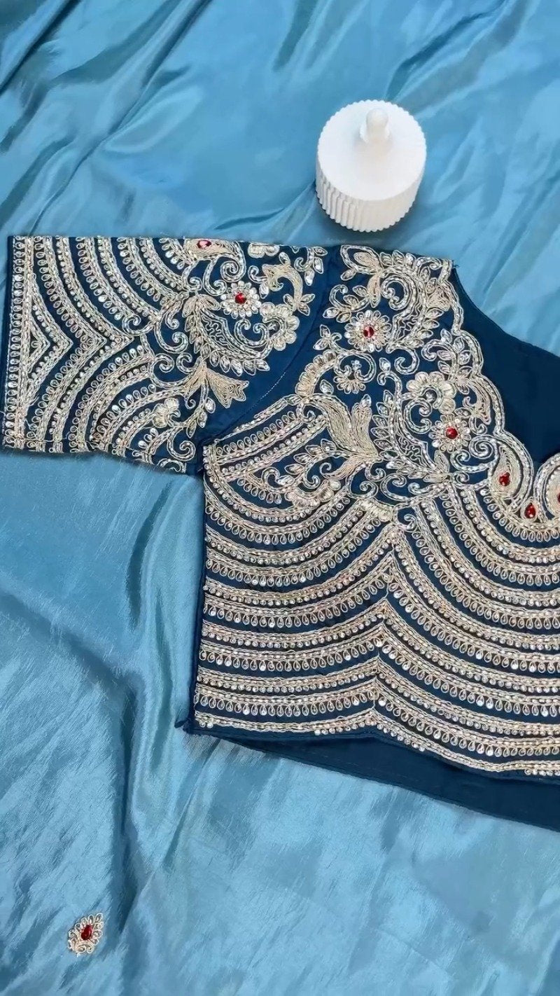 Royal Blue Hand-Embellished Silk Ensemble with Zardozi Detailing – Available in Midnight Blue & Azure Blue