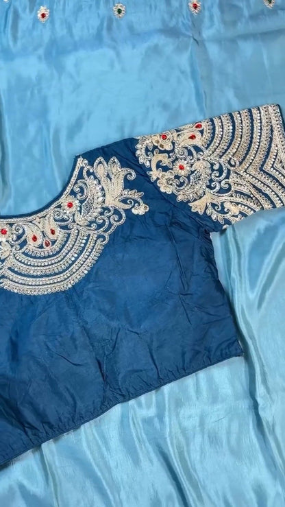 Royal Blue Hand-Embellished Silk Ensemble with Zardozi Detailing – Available in Midnight Blue & Azure Blue