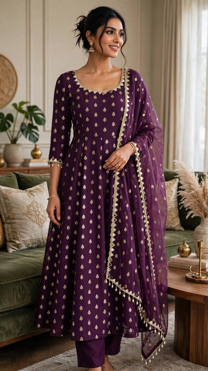 Aurelia Gold & Royal Purple Gota Patti Kurta Set – Available in Mustard Yellow & Royal Purple
