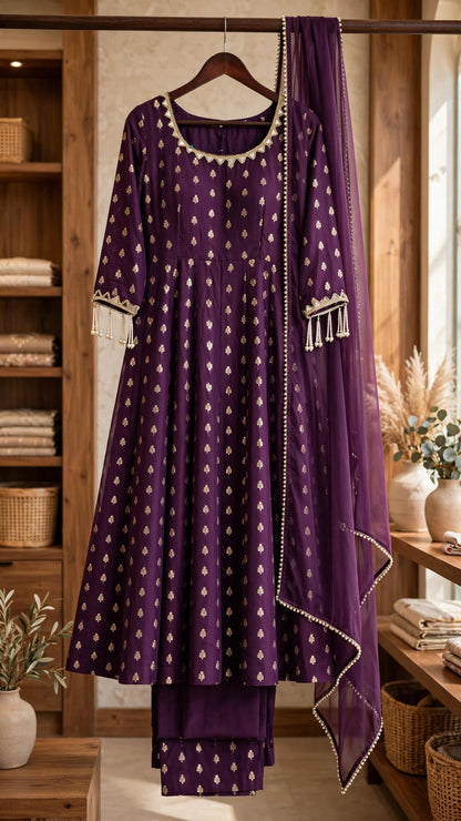 Aurelia Gold & Royal Purple Gota Patti Kurta Set – Available in Mustard Yellow & Royal Purple