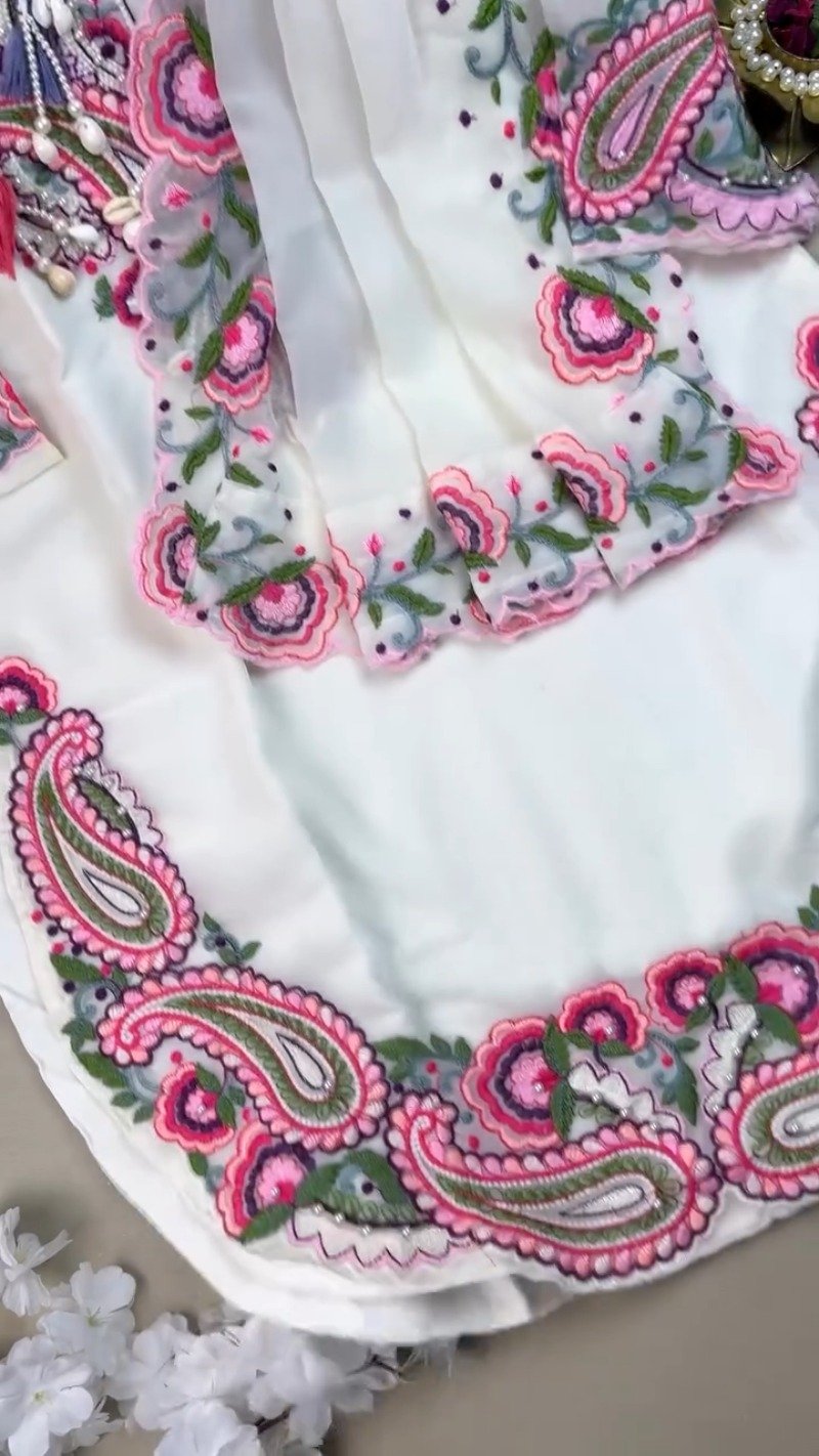 Ivory Embellished Paisley Embroidered Kurta with Tassel Accents