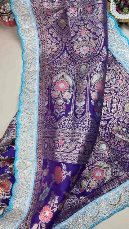 Royal Purple & Azure Blue Banarasi Silk Saree Set – Available in Purple & Blue