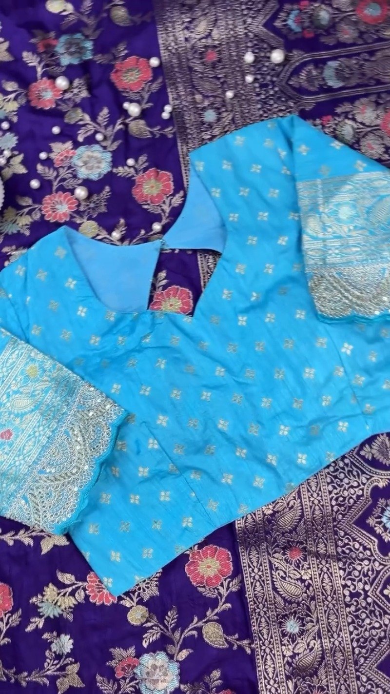 Royal Purple & Azure Blue Banarasi Silk Saree Set – Available in Purple & Blue