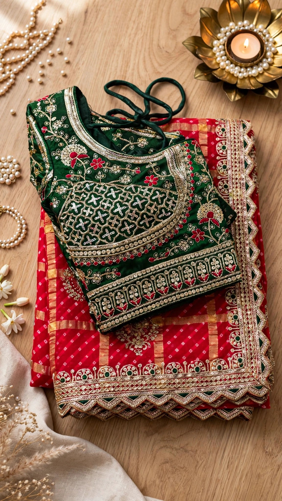 Regal Emerald & Vermilion Bandhani Silk Saree – Available in Classic Red & Festive Deep Green