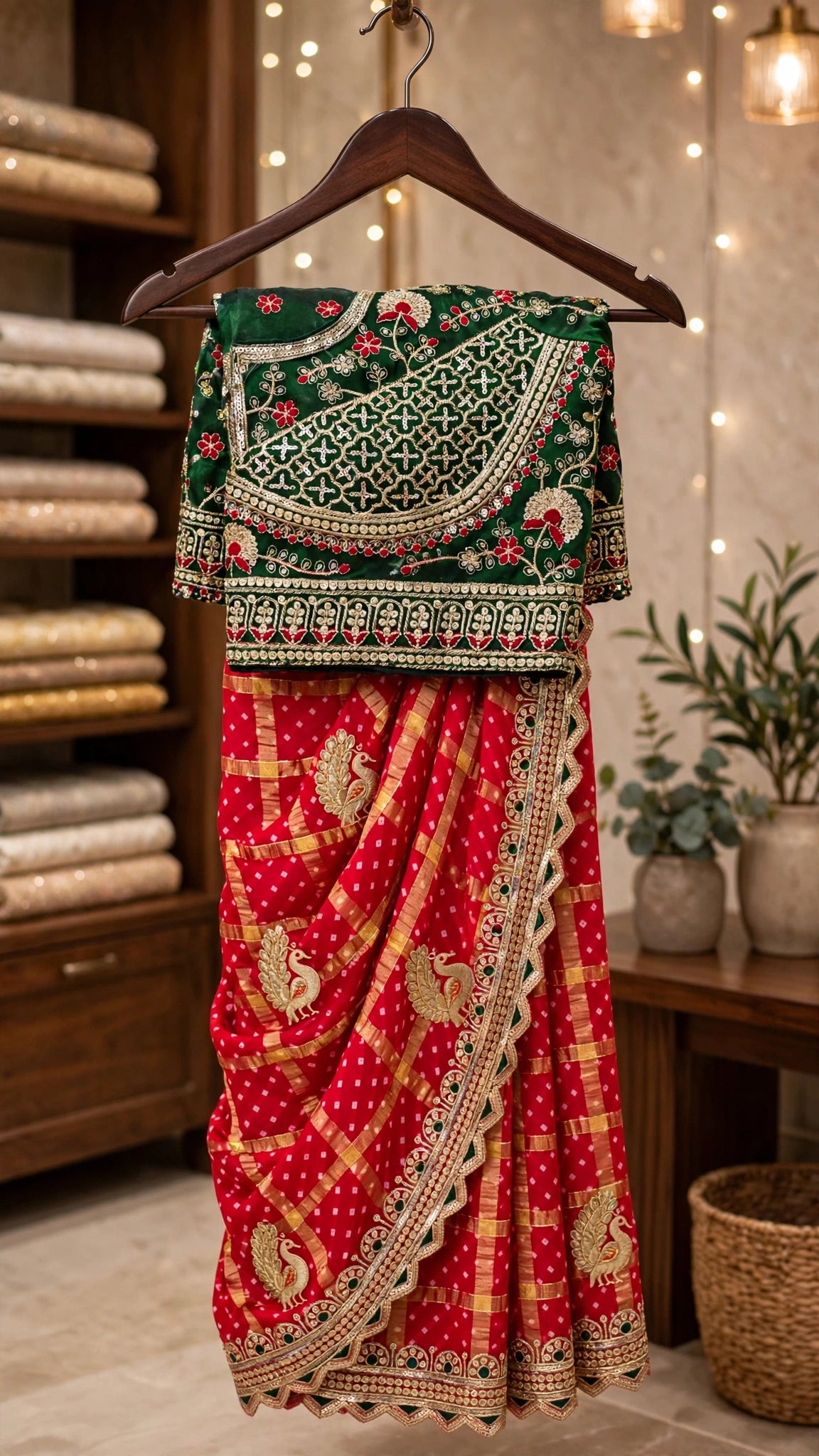 Regal Emerald & Vermilion Bandhani Silk Saree – Available in Classic Red & Festive Deep Green