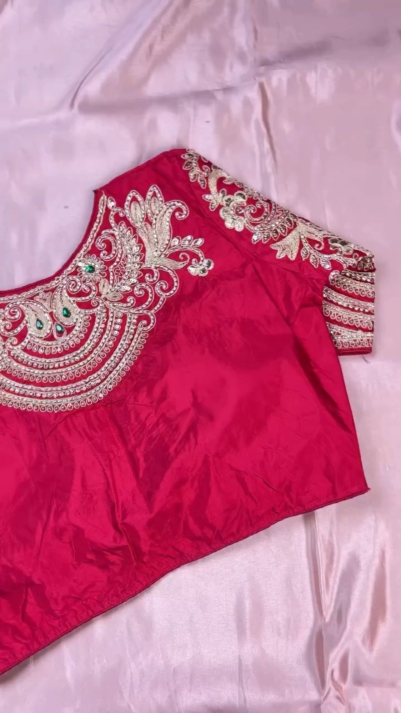 Royal Ruby and Pastel Pink Hand-Embroidered Saree Ensemble – Available in Deep Crimson & Blush Rose