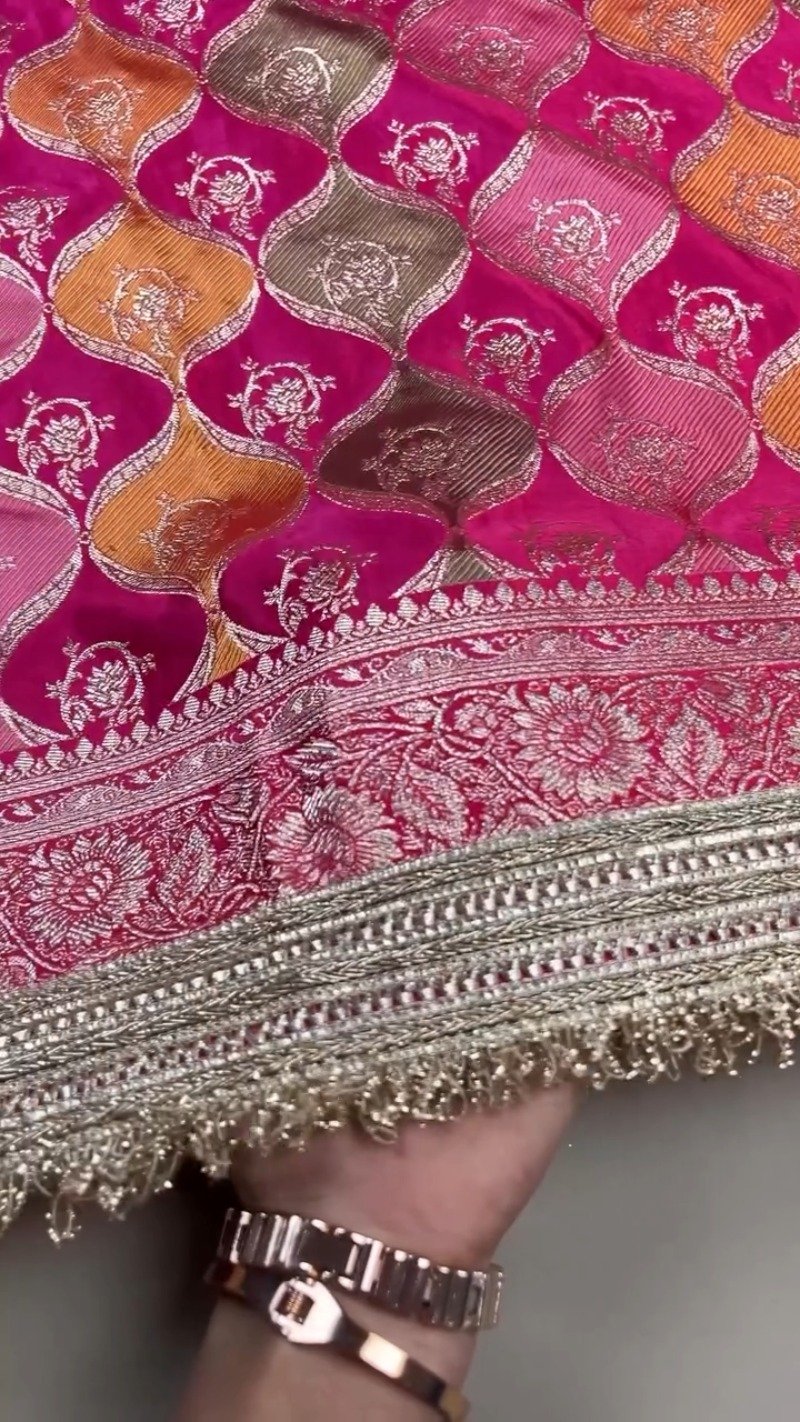 Opulent Fuchsia and Olive Green Banarasi Silk Festive Lehenga Set – Available in Fuchsia Pink & Olive Green