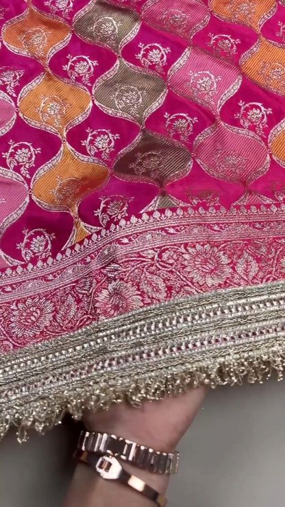 Opulent Fuchsia and Olive Green Banarasi Silk Festive Lehenga Set – Available in Fuchsia Pink & Olive Green