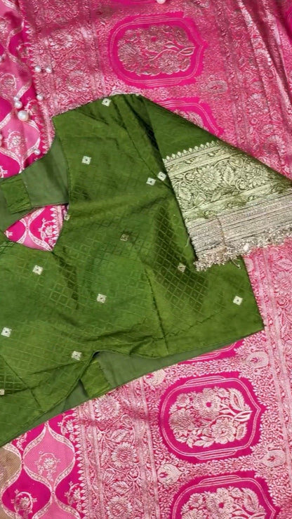 Opulent Fuchsia and Olive Green Banarasi Silk Festive Lehenga Set – Available in Fuchsia Pink & Olive Green
