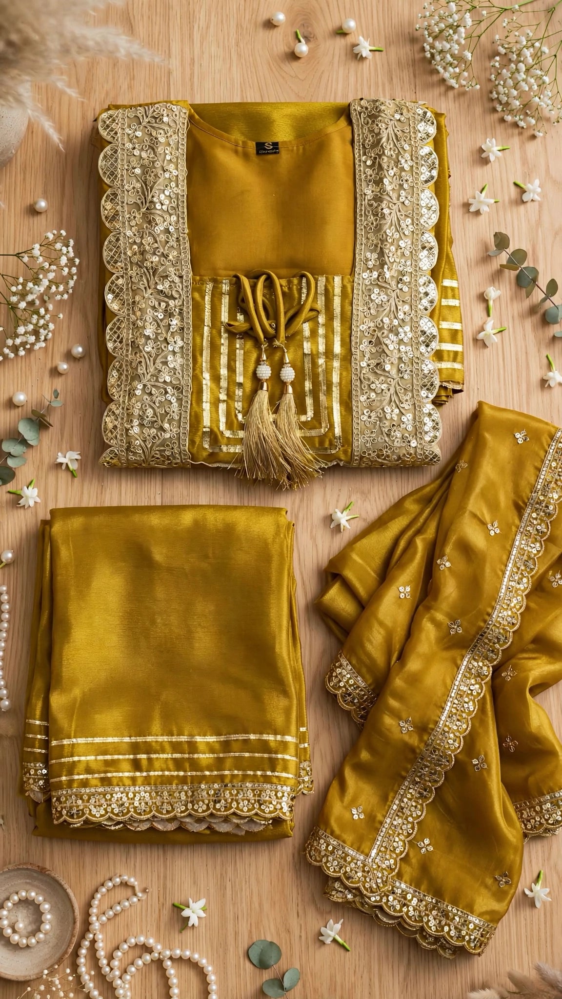 Olive Gold Radiance Embroidered Sharara Set