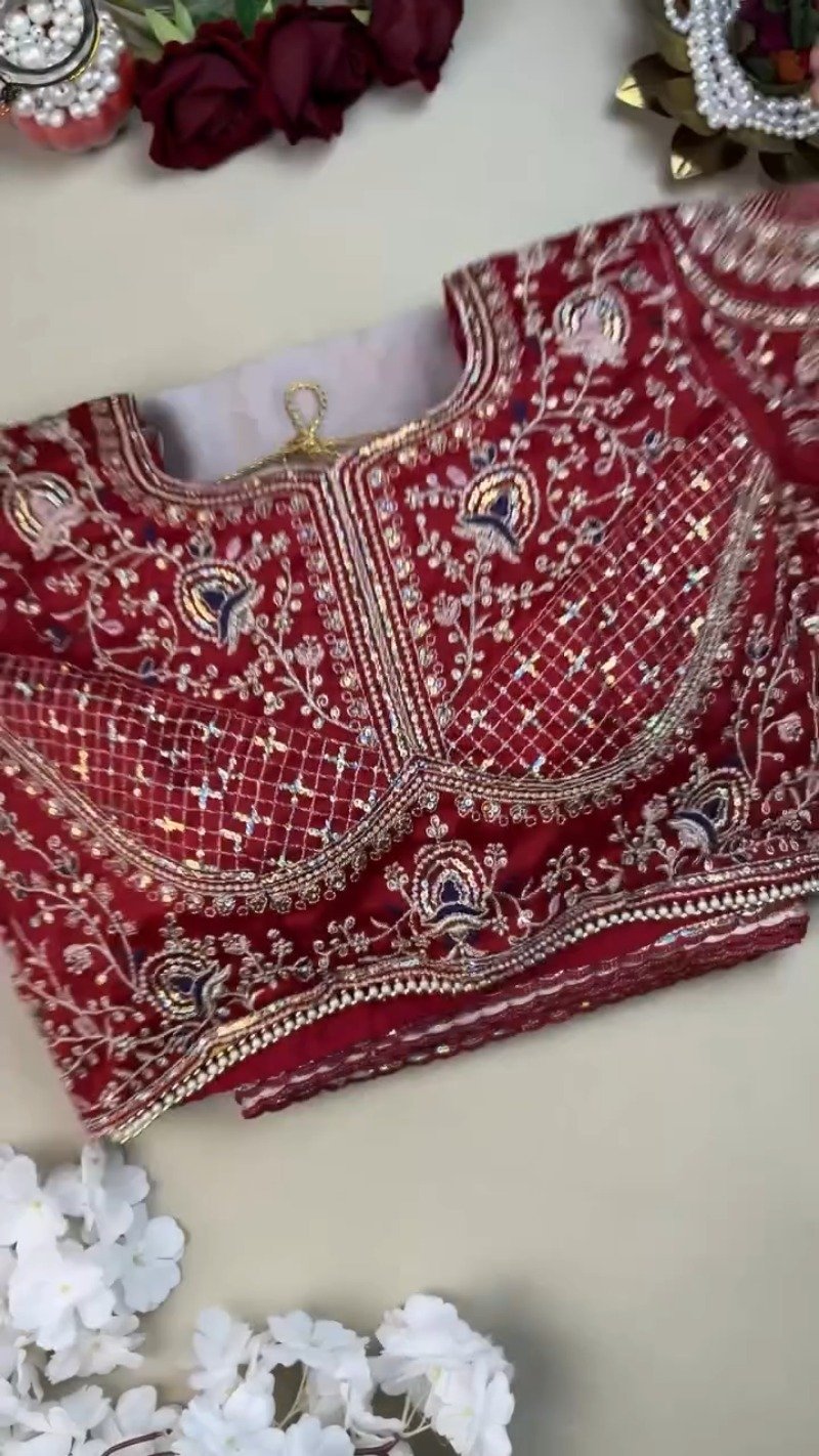 Midnight Crimson Velvet Blouse with Silver Embroidered Saree Set – Available in Classic Crimson & Elegant Silver