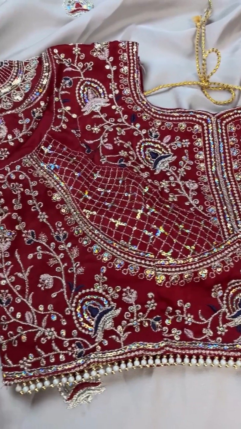 Midnight Crimson Velvet Blouse with Silver Embroidered Saree Set – Available in Classic Crimson & Elegant Silver