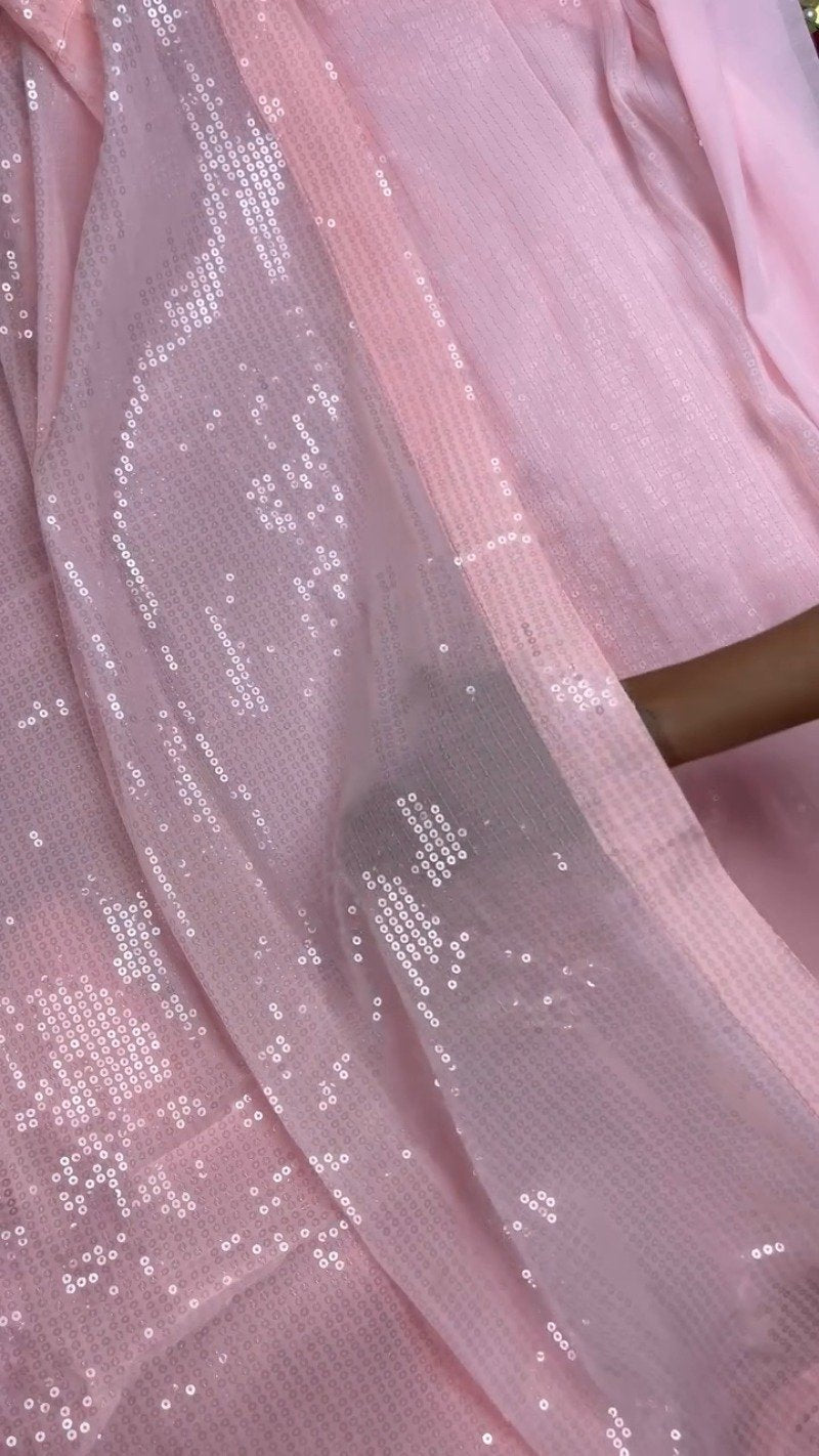 Enchanting Pastel Sequin Embellished Co-ord Set – Available in Baby Pink & Champagne Gold