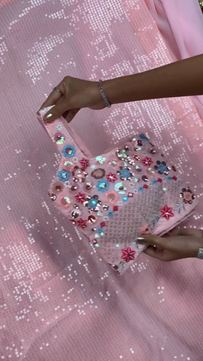 Enchanting Pastel Sequin Embellished Co-ord Set – Available in Baby Pink & Champagne Gold