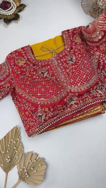 Sunshine Radiance Embroidered Saree with Heavily Embellished Blouse – Available in Radiant Yellow & Deep Red