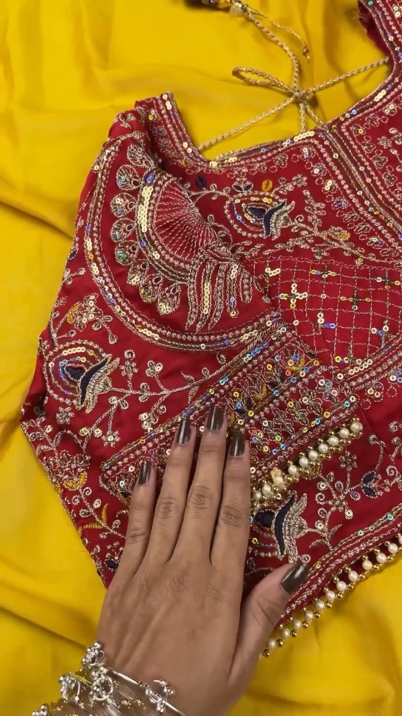 Sunshine Radiance Embroidered Saree with Heavily Embellished Blouse – Available in Radiant Yellow & Deep Red