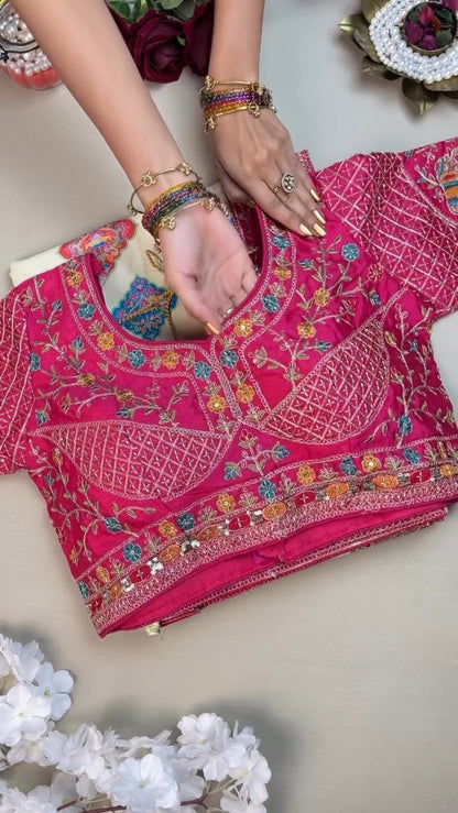 Royal Elephant Motif Embroidered Saree with Heavily Embellished Blouse