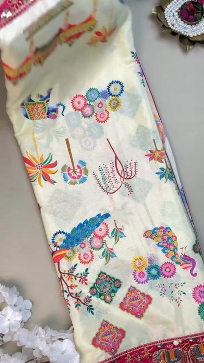 Royal Elephant Motif Embroidered Saree with Heavily Embellished Blouse