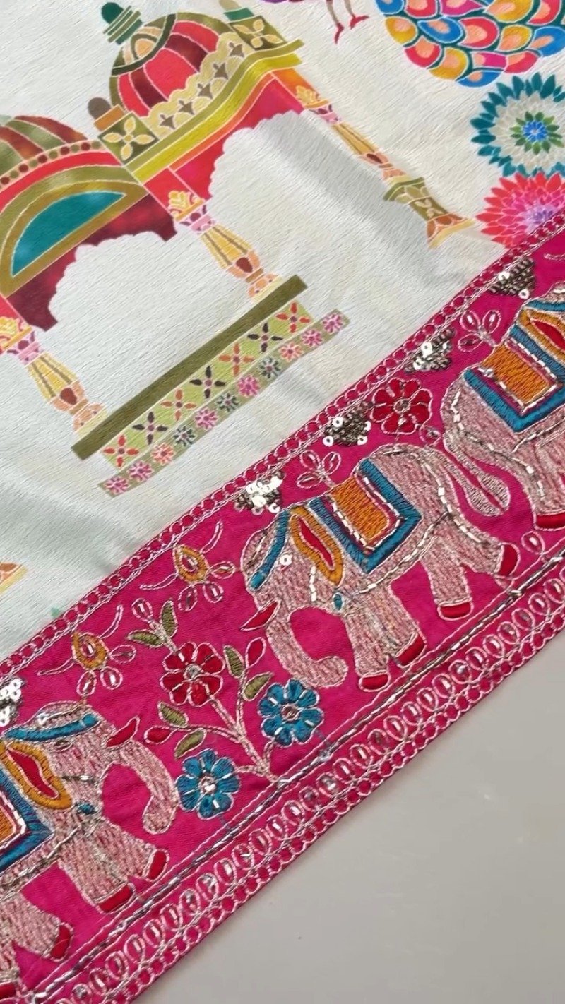 Royal Elephant Motif Embroidered Saree with Heavily Embellished Blouse