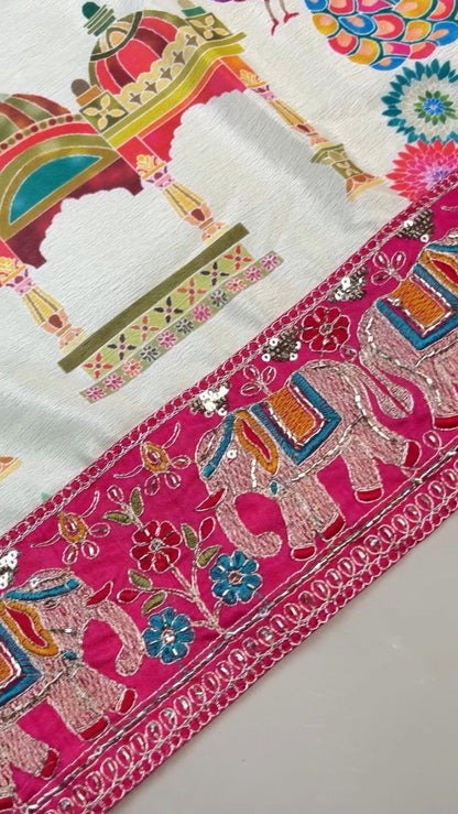 Royal Elephant Motif Embroidered Saree with Heavily Embellished Blouse