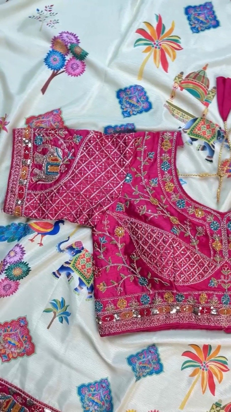 Royal Elephant Motif Embroidered Saree with Heavily Embellished Blouse