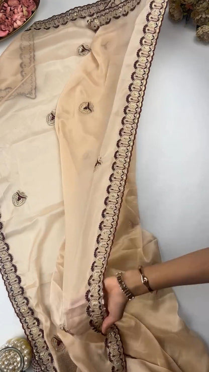 Royal Velvet Embroidered Saree Ensemble – Available in Midnight Blue, Crimson Red, Charcoal Grey, Mustard Yellow, and Champagne Beige