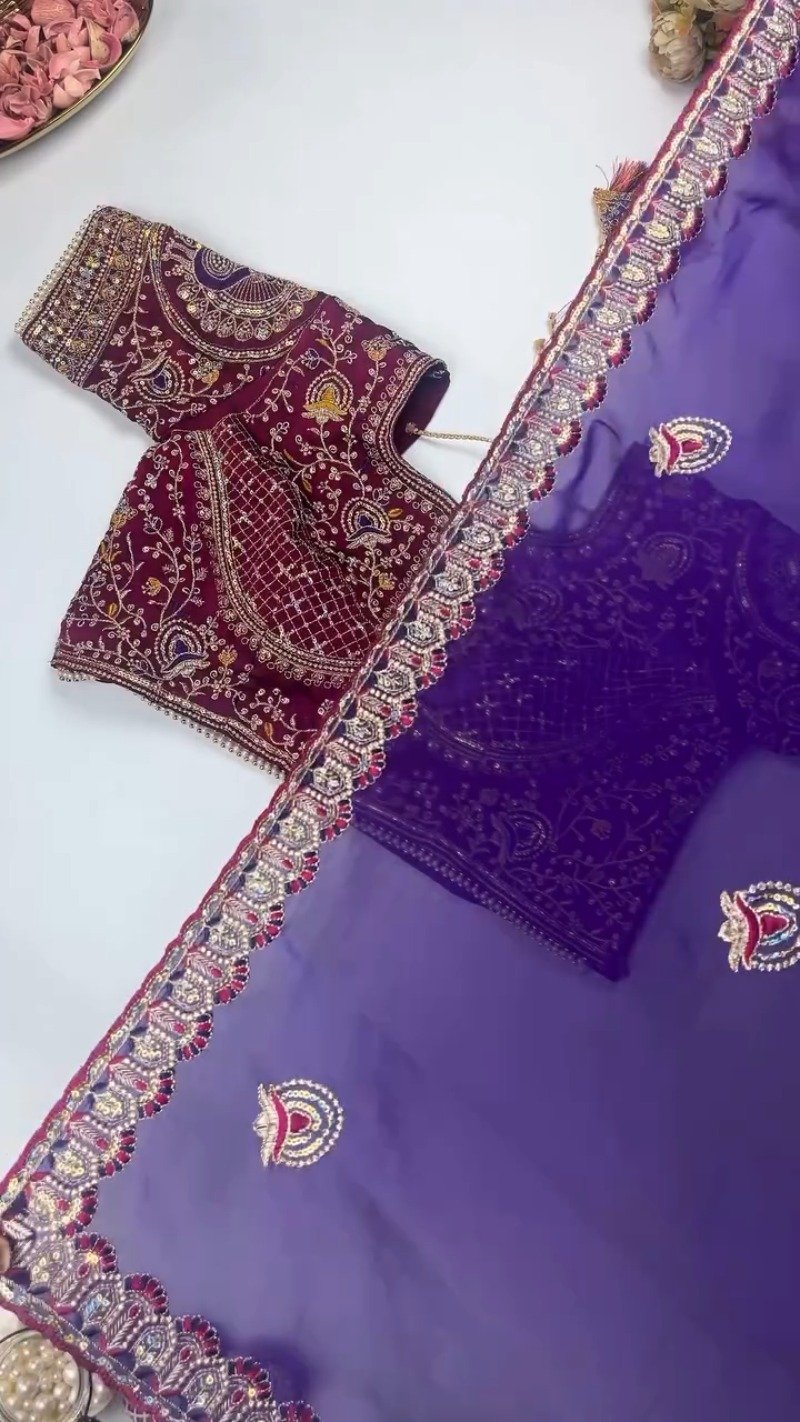 Royal Velvet Embroidered Saree Ensemble – Available in Midnight Blue, Crimson Red, Charcoal Grey, Mustard Yellow, and Champagne Beige