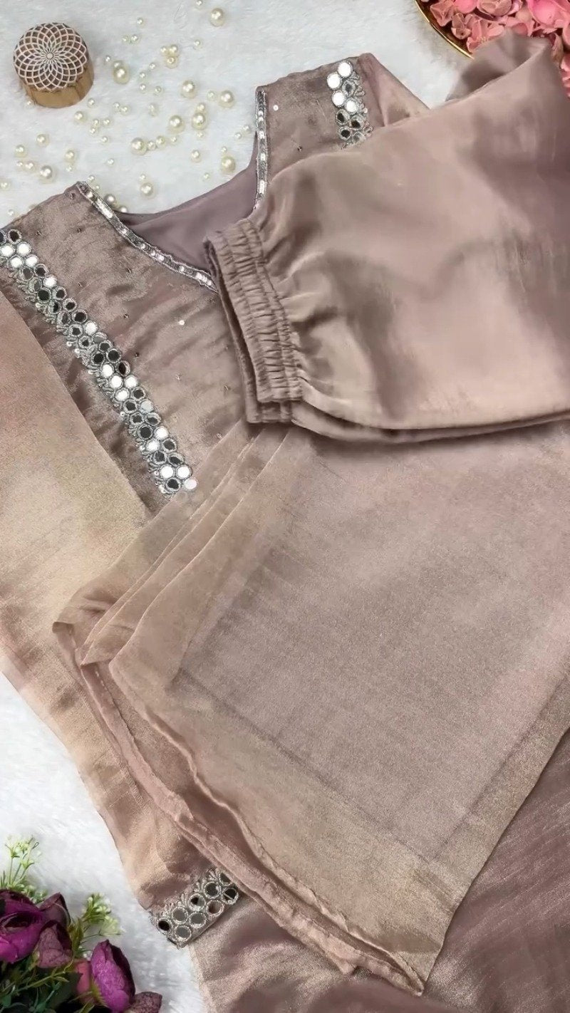 Rosewood Shimmer Mirror-Work Kurta Set