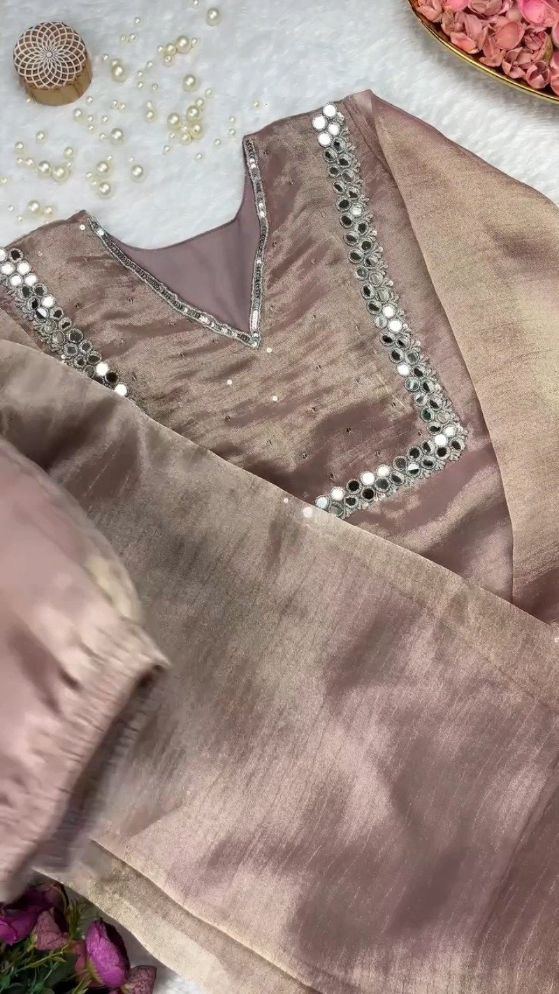 Rosewood Shimmer Mirror-Work Kurta Set