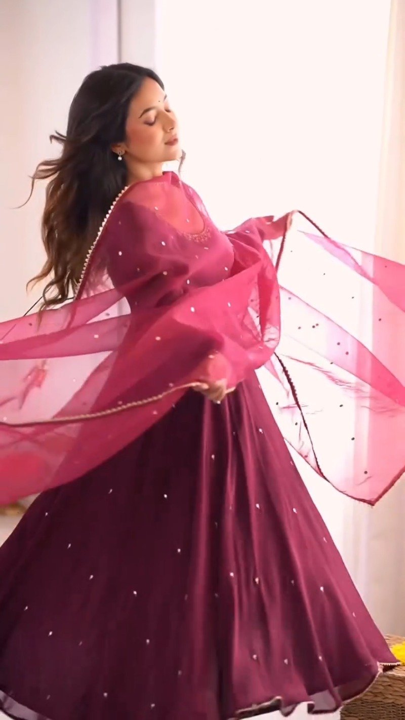 Enchanting Wine Red Embroidered Anarkali Suit Set