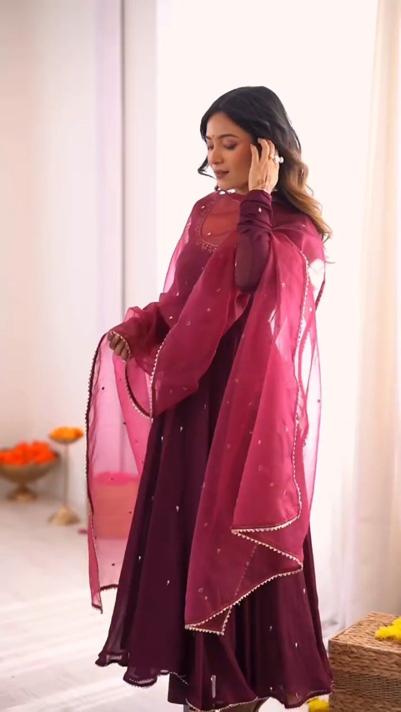 Enchanting Wine Red Embroidered Anarkali Suit Set