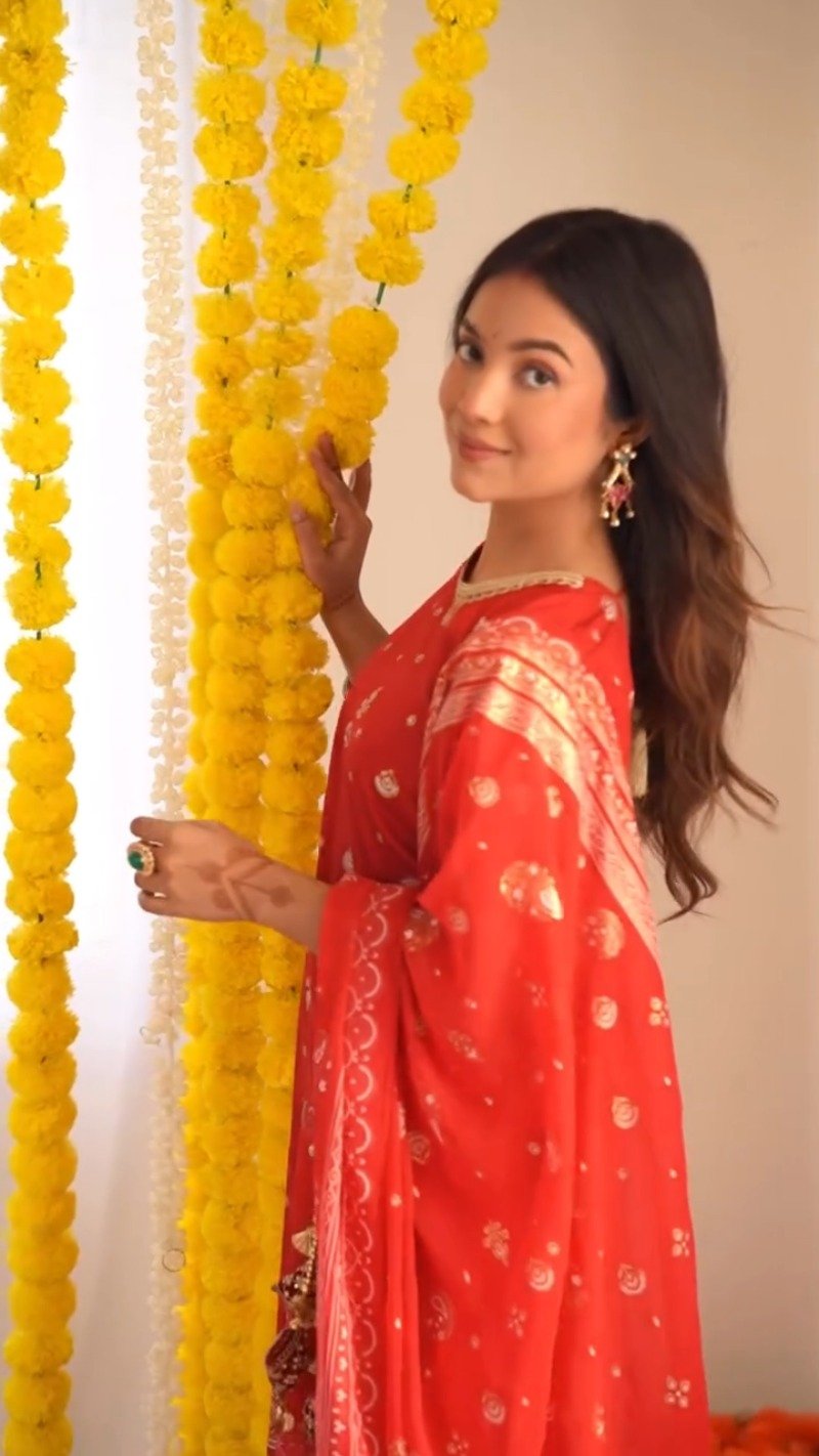 Radiant Ruby Festive Kurta & Sharara Set with Floral Embroidery – Available in Crimson Red & Sunset Scarlet