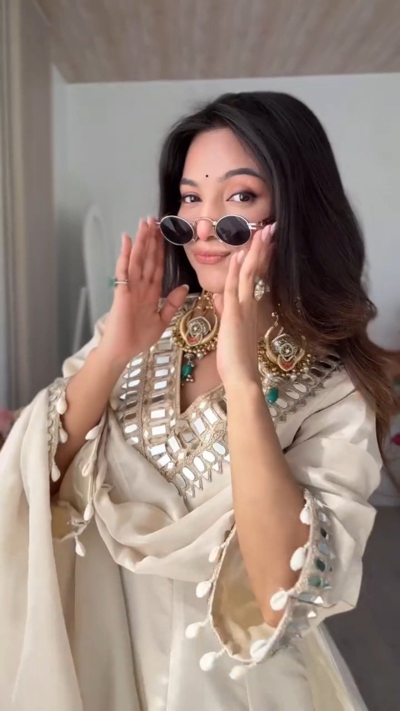 Ethereal Ivory Mirror-Work Peplum Kurta Set