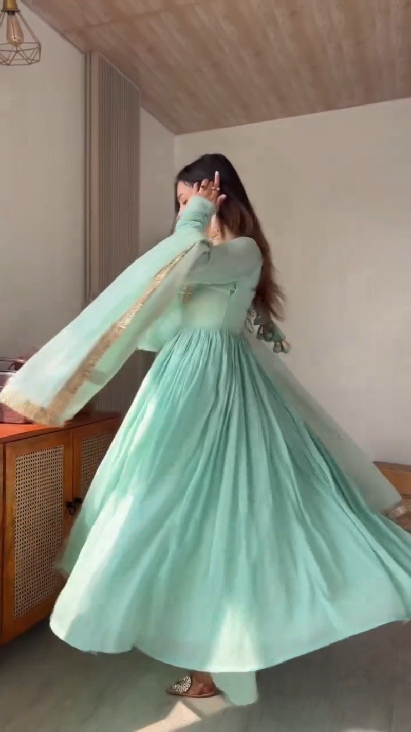 Ethereal Mint Green Embroidered Anarkali Set with Shimmering Dupatta