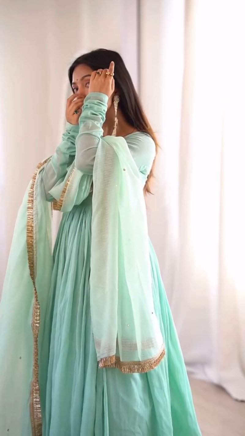 Ethereal Mint Green Embroidered Anarkali Set with Shimmering Dupatta