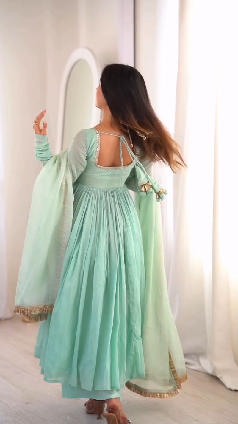 Ethereal Mint Green Embroidered Anarkali Set with Shimmering Dupatta